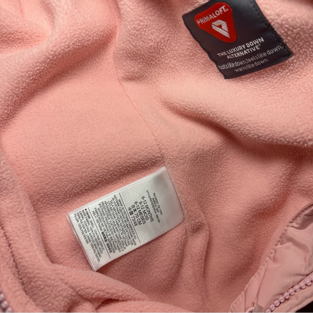 Baby Gap Pink Fleece-Lined Snowsuit 6-12M | Hooded Winter Outdoor Body Suit - Picture 6 of 7